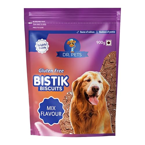 Image of Dr. Pets Pack of 2 (900g Each) Bistik Dog Biscuits | Mix Flavour & Milk Chicken | Gluten Free Crunchy Dog Treats for Puppies & Adult Dogs | Healthy Training Snacks for All Breeds