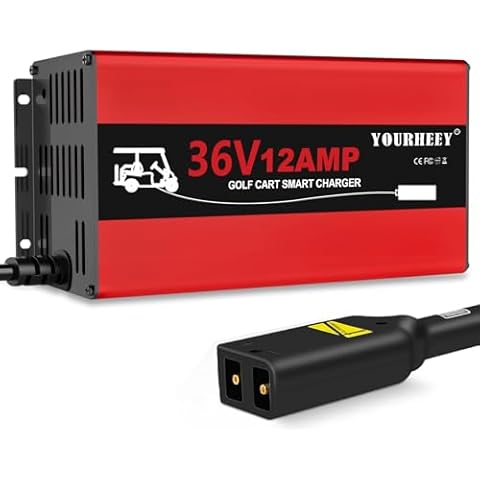 36 Volt Golf Cart Battery Charger for EZGO TXT with D Style Plug，12 Amp Smart Trickle Charge,Replace EZGO Charger 36 Volt，6-8H Full Charge Portable Golf Cart Charger for Lead Acid Battery, 3.5Lbs Cover