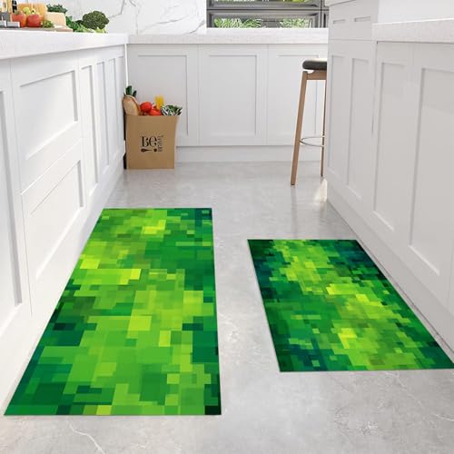 Tapis de cuisine lavable et antidérapant lot de 2 vert émeraude géométrique