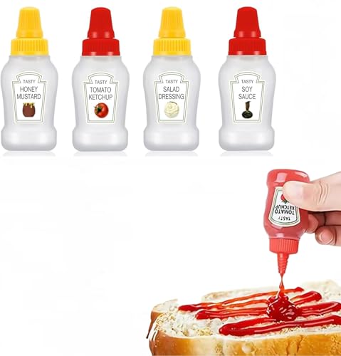 YSTrillion 4 dispensadores de salsa de ketchup, mini botella dosificadora, 23 ml, dispensador de ketchup, botella de plástico para rellenar, botella de salsa, botella de plástico para rellenar