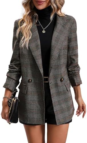 Mina Self Women's 2026 Plaid Houndstooth Blazer - Lightweight Ful...