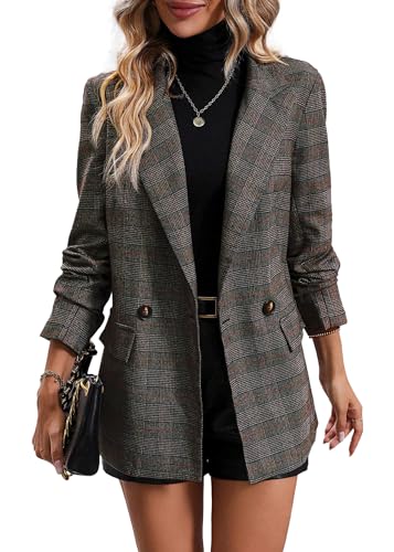 Mina Self Plaid Blazer Jacket for Women Houndstooth 2025 Fall