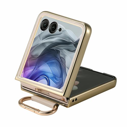 Image of for Motorola Razr 50 Ultra 5G Case Electroplating Leather Coated PC Phone Cover with Spring Ring Buckle Kickstand - White