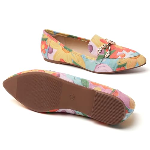 Image of Tilocow Metal Chain Loafers Flats for Women Pointed Toe Slip on Flats Dressy Casual Comfortable Work Business Shoes