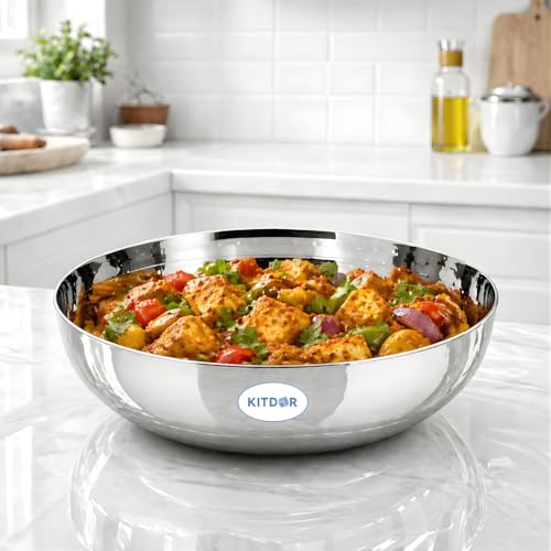 Image of Stainless Steel Hammered Kadhai with Sturdy Handle, Heavy Bottom for Even Heat, Ideal for Deep Frying & Daily Cooking, Rust-Resistant & Durable (1.2L, Without Handle)
