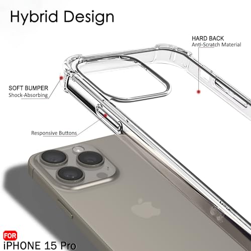 Image of TheGiftKart TPU Ultra-Hybrid Crystal Clear Back Cover Case For Iphone 15 Pro | Camera & Screen Protection Bumps | Shockproof Design | Hard Back Cover Case For Iphone 15 Pro (Transparent Bumper)