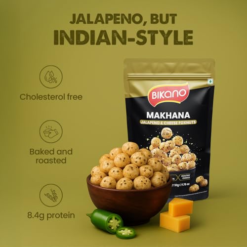 Image of Bikano Makhana Jalapeno & Cheese 50g | Prepared in Olive Oil | Roasted Foxnuts | Crunchy Spicy-Cheesy Snack | Anytime Munch | Travel-Friendly Pack