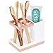 mDesign Decorative Plastic Bathroom Toothbrush and Toothpaste Stand Holder - Dental Organizer with 5 Storage Compartments for Bathroom Vanity Countertops and Medicine Cabinet - White/Rose Gold