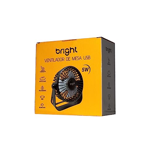 Bright Mini Ventilador de Mesa VN001 USB 3 Velocidades, Articulado, Silencioso, ABS Preto