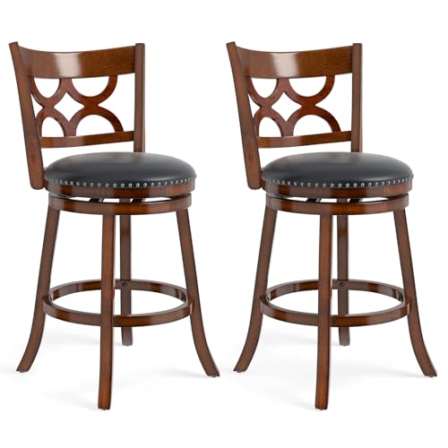Butacos Giratorios Giantex, Set de 2 Unidades, Altura Barra 31", Asiento Tapizado, Patas de Madera de Cauchos y Reposapiés, Estilo Mid-Century para Isla de Cocina, Comedor y Pub miniatura 1