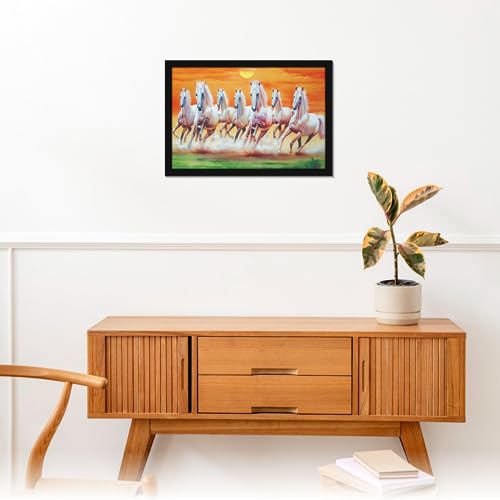 Image of Mad Masters 7 Running Horses Vastu Vaastu Lucky Hanging Home Decor Painting for Living Room & Bedroom Decoration (MM 3003, 45.7L x 30.5W cm, Paper, With Plexi Glass)