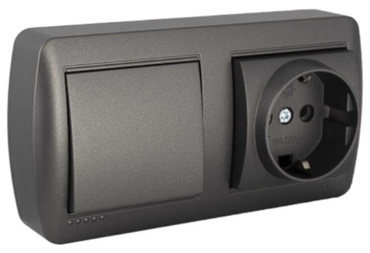 Schuko Base + Wide Wall Switch Graphite