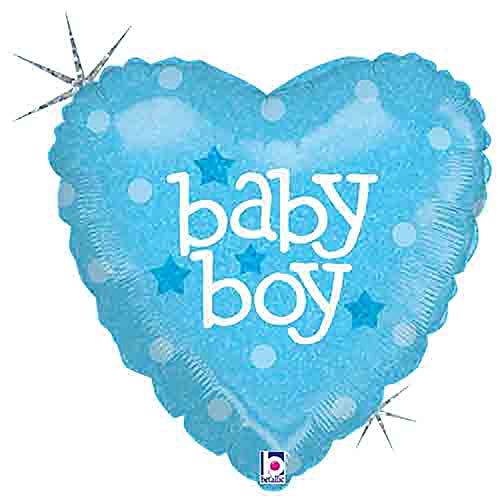 Betallic Baby Boy Heart Holo Flat Foil Balloon, 18