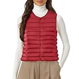 PODOLIXIA Chaleco acolchado para mujer, ligero, corto, con cuello en V, sin mangas, chaqueta acolchada, informal, elegante, cálido, con bolsillos, rojo, L