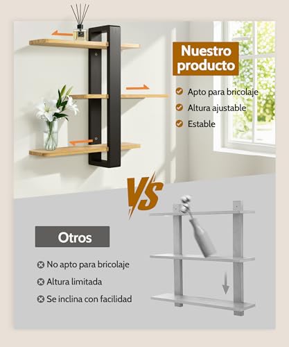 Miniatura 6 de Sumgar Estanteria Pared De Madera Grande Y Largo Estante Flotante Ajustable 3 Niveles 50 X 58cm Organizador Colgante Y Decoracion De Hogar, Cocina, Salon, Baño, Oficina Dormitorio Negro