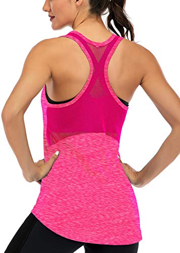 ICTIVE Workout Tank Tops for Women Sleeveless Yoga Tops for Women Mesh Racerback Tank Tops Muscle Tank Workout Tops for Women Backless Running Tank Tops Activewear Gym Tops Rose XL