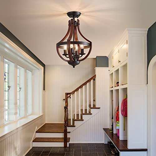 Meixisue Black And Oak Red 4-Lights Retro Farmhouse Metal Ceiling Light Fixtures For Kitchen Dining Room Entryway Hallway Bedroom Living Room Ul Listed #TOP4
