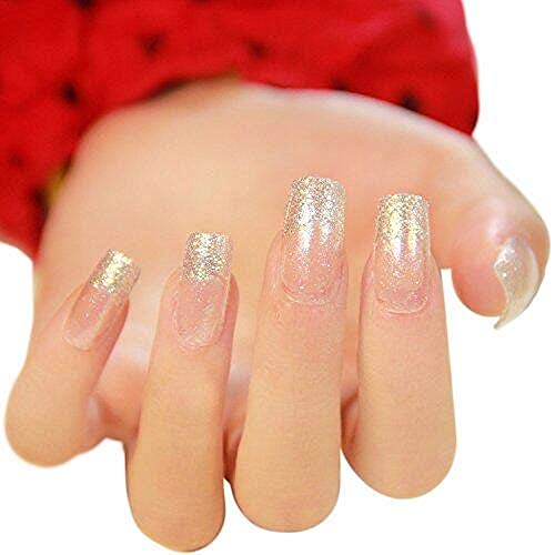 False Nails 24pcs 12 Different Sizes Silver Slitter Square Patch French Long Full Cover Nail Tips (french glitter)
