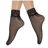 Generisch Damen Transparente Netzstrümpfe Fischnetz Knöchelsocken Sexy Spitze Kurze Strümpfe Gothic Netz Socken Spitzensocken Kurze Elastische Spitze Söckchen pitzen Netzsocken Dünne Modische