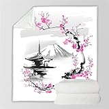 RFFLUX 3D Sakura Kuscheldecke 100x130 cm Microfaser Flanell Decke Japan Stil Wohndecke Sommer Leichte Weiche Winter Warme Blanket Tagesdecke Sofadecke Couchdecke（Stil 28-19）