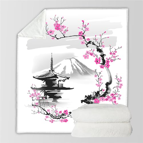 RFFLUX 3D Sakura Kuscheldecke 100x130 cm Microfaser Flanell Decke Japan Stil Wohndecke Sommer Leichte Weiche Winter Warme Blanket Tagesdecke Sofadecke Couchdecke（Stil 28-19）