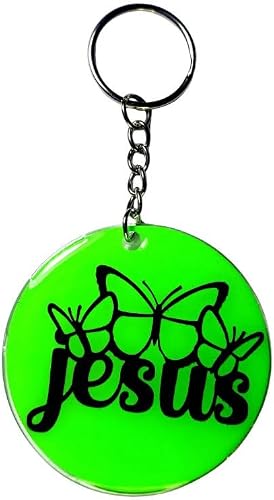 Jesus Butterfly Keychain, Round, Green, Glow in the Dark, Religious Theme