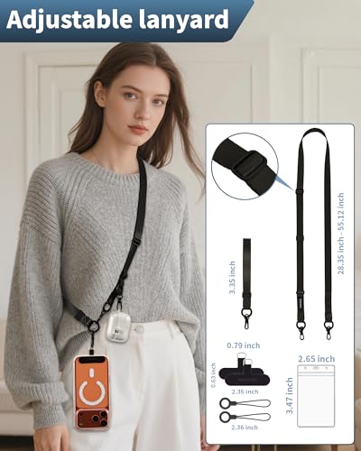 Image of VVAAGG Cell Phone Lanyard for iPhone: Adjustable Phone Strap Crossbody Neck and Wrist Strap Anti-Theft Lanyard Travel Essential Compatible for iPhone Android Smartphones
