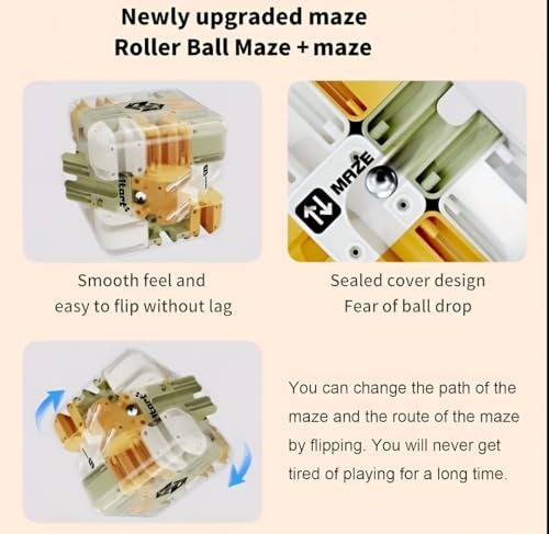 Image of 3D Maze Puzzle Cube with Steel Ball Rolling - Transparent Flip Rotation Labyrinth Brain Teaser Game Toy with Sealed Cover, Smooth Track Design for Kids and Adults IQ Challenge