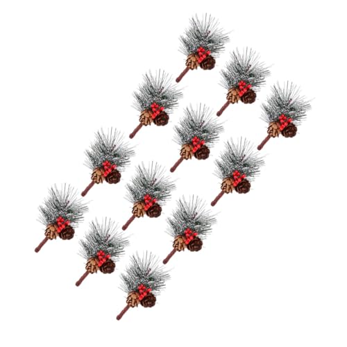 PRETYZOOM 12 Pezzi Rametti Di Pino Con Bacche Rosse Di Agrifoglio Ricoperti Di Neve Decorazione Natalizia Artificiale Riutilizzabile