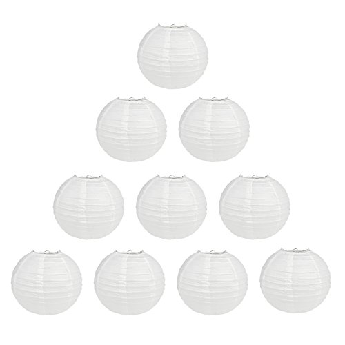 TSSS 10 Pcs Dia. 10"/25cm White Round Foldable Paper Lanterns Lamp Shades Party Wedding Props Indoor Outdoor Celebration Decoration