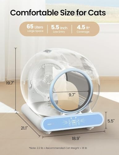 Self Cleaning Litter Box, Integrated Safety Automatic Cat Litter Box Self Cleaning 65L+9L for Multiple Cats, App Control, Odor Removal, Includes Mat & 6-Month Liner Supply (3 Rolls) - Blue - Image 4