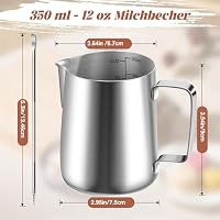Vonsera Milchkännchen, 350ml Milchkännchen Edelstahl mit Messung Mark, Barista Zubehör, Milchkanne für Cappuccino, Espresso, Latte Art, Kaffeeliebhabe, Silber, 12 FL.oz – Ansicht 4