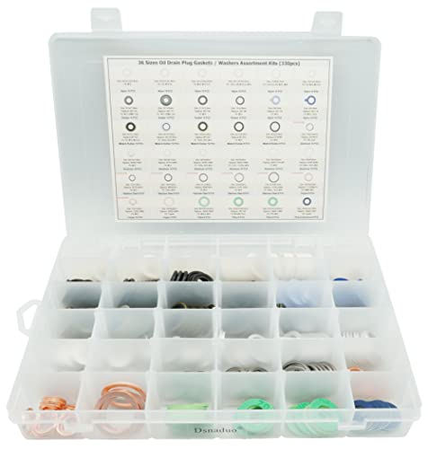 Dsnaduo 330Pcs 36 Popular Sizes Mater Oil Drain Plug Gaskets, Washer Assortment Kits Replace 097-119, 097-139, 097-021, 097-025, N0138157, 11026-01M02, Apc93000, 94109-14000, 097-128, Md050317 #TOP2