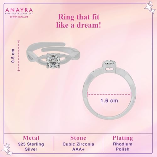 Image of 925 Sterling Silver Adjustable Ring for Women | Cubic Zirconia Solitaire Design | Open Size Finger Band | Fine Jewellery Gift for Girls, Wife, Girlfriend, Sister