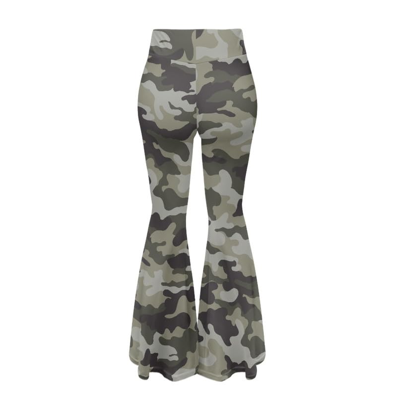 Irisjudy Gray Camouflage Women's Bootcut Yoga Pants Abstract Camo Print Flare Leggings Fashion Casual Tights High Waisted Bootleg Pants Petite/Regular/Long