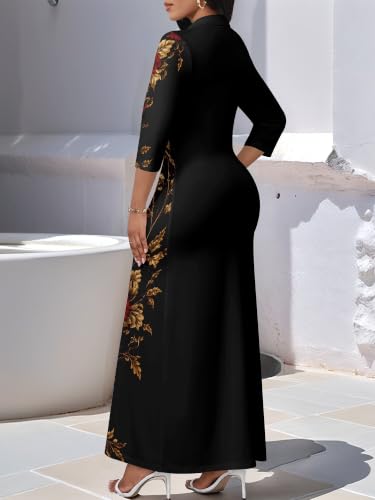 Image of PinkPatty Women's Casual 3 /4 Sleeve Polo V Neck Bodycon Maxi Dress