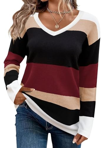 FEKOAFE Womens V Neck Sweaters Casual Pullover Sweaters for Women 2025 Trendy