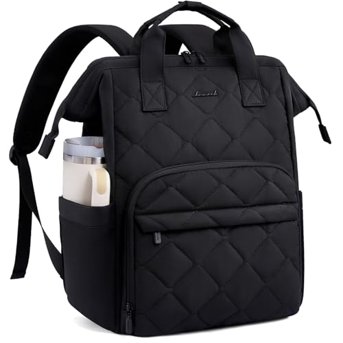LOVEVOOK Laptop Backpack for Women, 15.6 inch Work Travel Backpack Purse, Puffer Quilted Laptop Backpack Casual Daypack for Nurse Teacher，Black