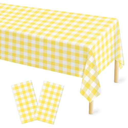 Image of Mulbozy 2 Pcs Yellow Gingham Tablecloth, Yellow Checkered Table Cloth