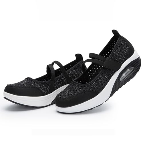 Women'S Mesh Hook and Loop Wedge Heel Platform Yaoyao Shoes Adjustable Lightweight Breathable Orthopedic Air Cushion Wedge Sneakers for Diabetes Arthritis Non Slip Nurse Shoes4