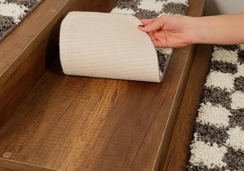 Fluffy Shaggy Non-Slip Washable Carpet Stair Treads, Self-Adhesive Stair Mats/Rugs for Kids Elders and Pets, 20x65cm, 15pc in Box (Fume/Cream) - Image 2