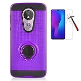 Compatible Case for Moto g7 Optimo Maxx, Phone Case for Moto G Power 7th Gen/Motorola Moto G7 Power XT1955 /Moto G7 Supra, Shockproof Finger Ring Stand Cover Case + Tempered Glass (Purple)