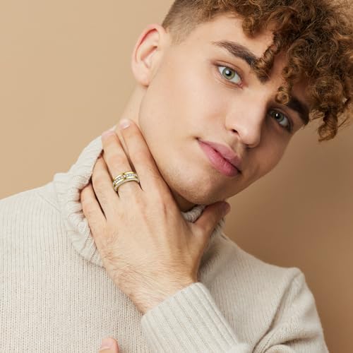 Men's Wedding Band 14K Gold/White Gold Plating Engagement Rings with 3 Row Cubic Zirconia Copper Wedding Ring Size 8 to 123