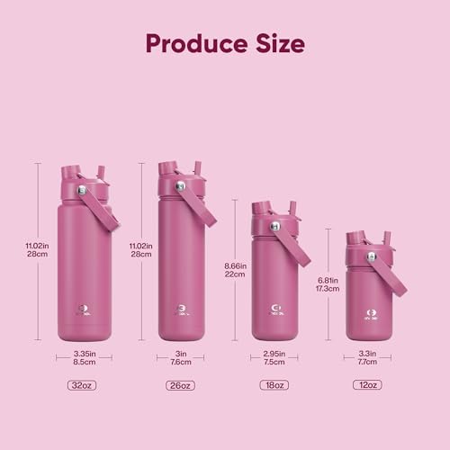 Image of Kids Insulated Water Bottle with Straw - 12oz Stainless Steel Water Bottle with Dual Spouts, Leak-Proof, BPA-Free, Double Wall Vacuum Keeps Cold for 24 Hours for Sports, Travel, School (Turkish Rose)