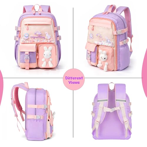 Image of Storite School Bag for Kids Girls 20L | Cute Waterproof Backpack with Chest Strap | Large Capacity Backpack with 180 Wide Opening|Bottle Pocket & Organizer | Primary Travel Bag