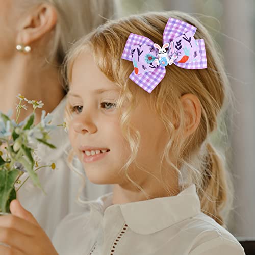 Easter Hair Bow Decorations, Cute Egg Bunny Pattern Hair Clips, 2Pcs 3" Girls Ribbon Alligator Barrettes, Handmade Rabbit And Chick Hair Accessories For Women Teen Baby Girls (2 Bunnies) #TOP2