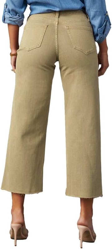 Allimy Women's High Waisted Straight Ankle Wide Leg Ripped Jeans Frayed Hem Stretchy Capri Denim Pants - Image 4