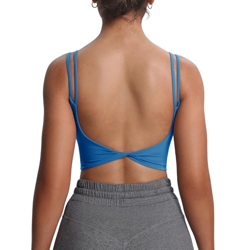 Image of Aoxjox Women's Workout Sports Bras Fitness Padded Backless Yoga Crop Tank Top Twist Back Cami