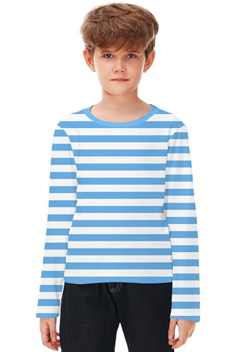 Image of Remimi Kids Striped Shirts Long Sleeve Boys Girls Crew Neck Holiday Tshirts 3-14 Years