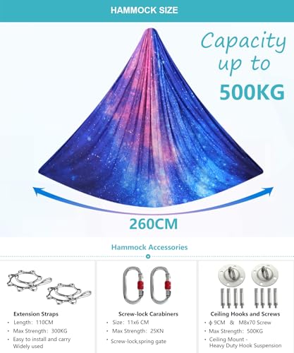 ARNTY Yoga-Set für Erwachsene, Yoga-Zubehör, 500 kg Belastung, inkl. Kompletter Installationshardware (Muti-Blue)